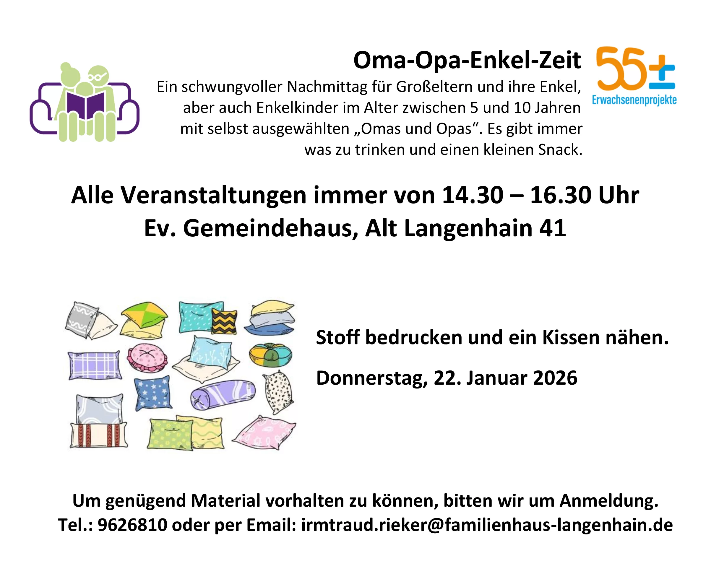 Oma-Opa-Enkelzeit (Stoff bedrucken und ein Kissen nähen)