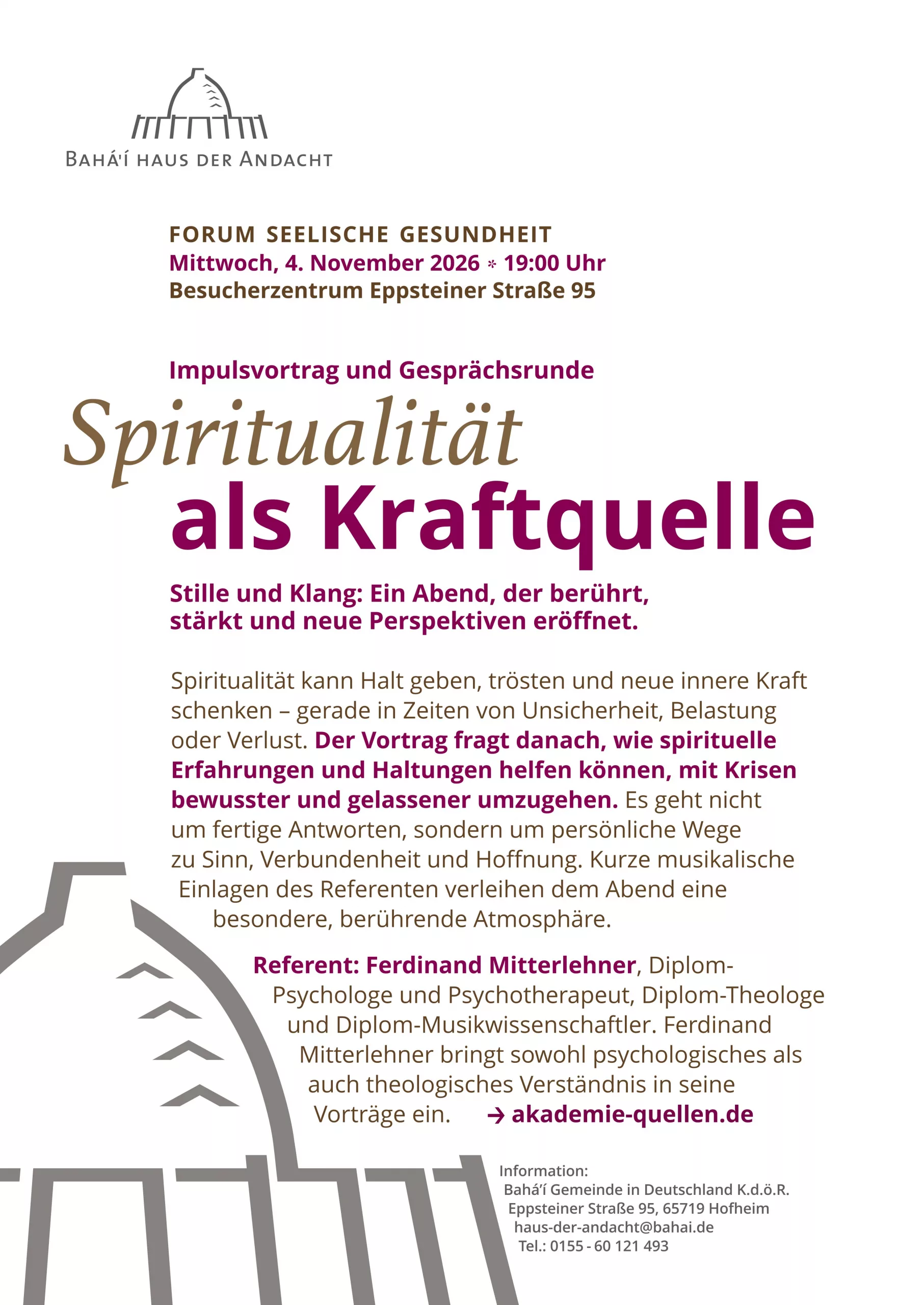 Impulsvortrag und Gesprächsrunde: Spiritualität als Kraftquelle